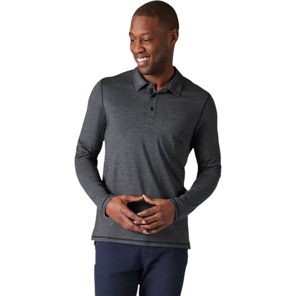 Smartwool Merino Sport Long Sleeve Polo Shirt Gray Grey Size Medium